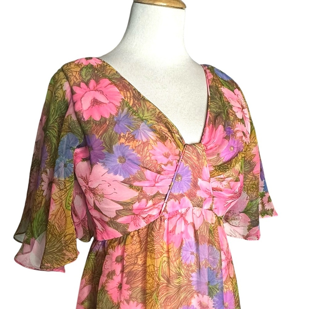 Vintage 60/70’s Hand Sewn Floral Maxi Dress app small - Picture 4 of 13